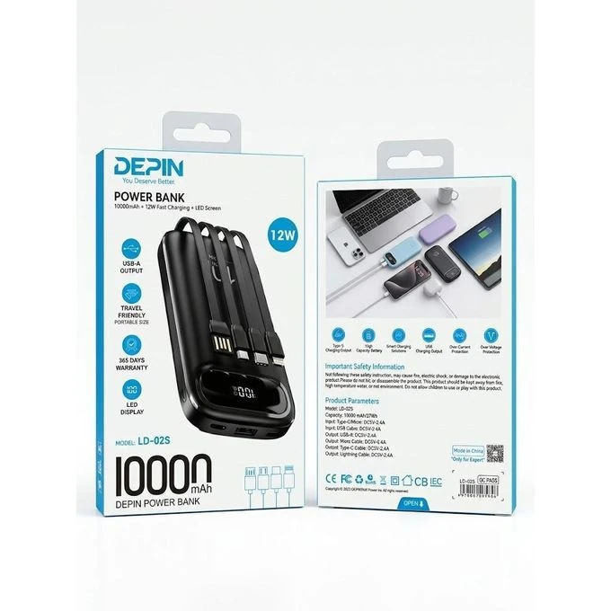 DEPIN 10000mAh Power Bank | 12W Fast Charging | Bu...